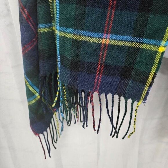 J. Crew Blue Green Plaid Shawl Scarf Fringe Wool OSFA - Picture 2 of 9